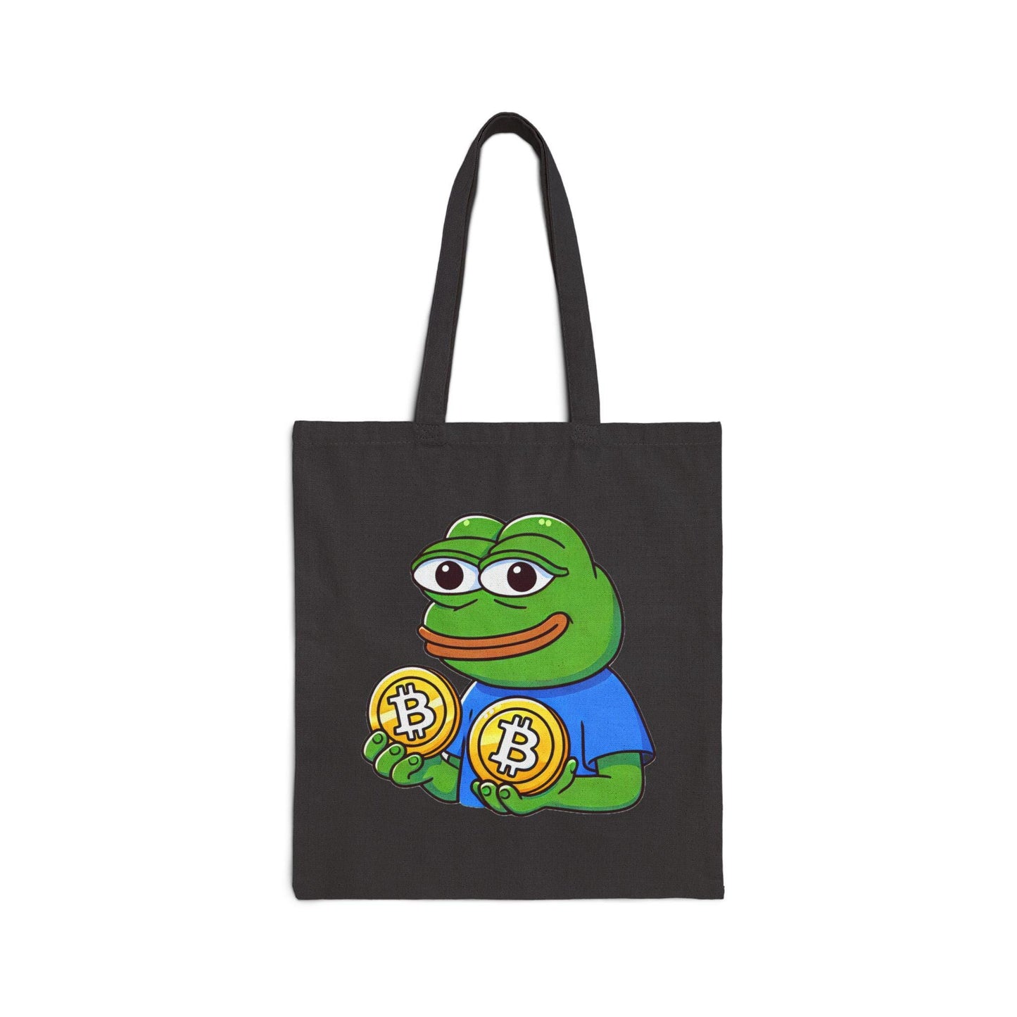 Tote Bag, Funny Pepe Crypto Holding Bitcoin for Pepe Believers, Gift for Cryptocurrency Enthusiasts, Reusable Shopping Bag, Market Tote,