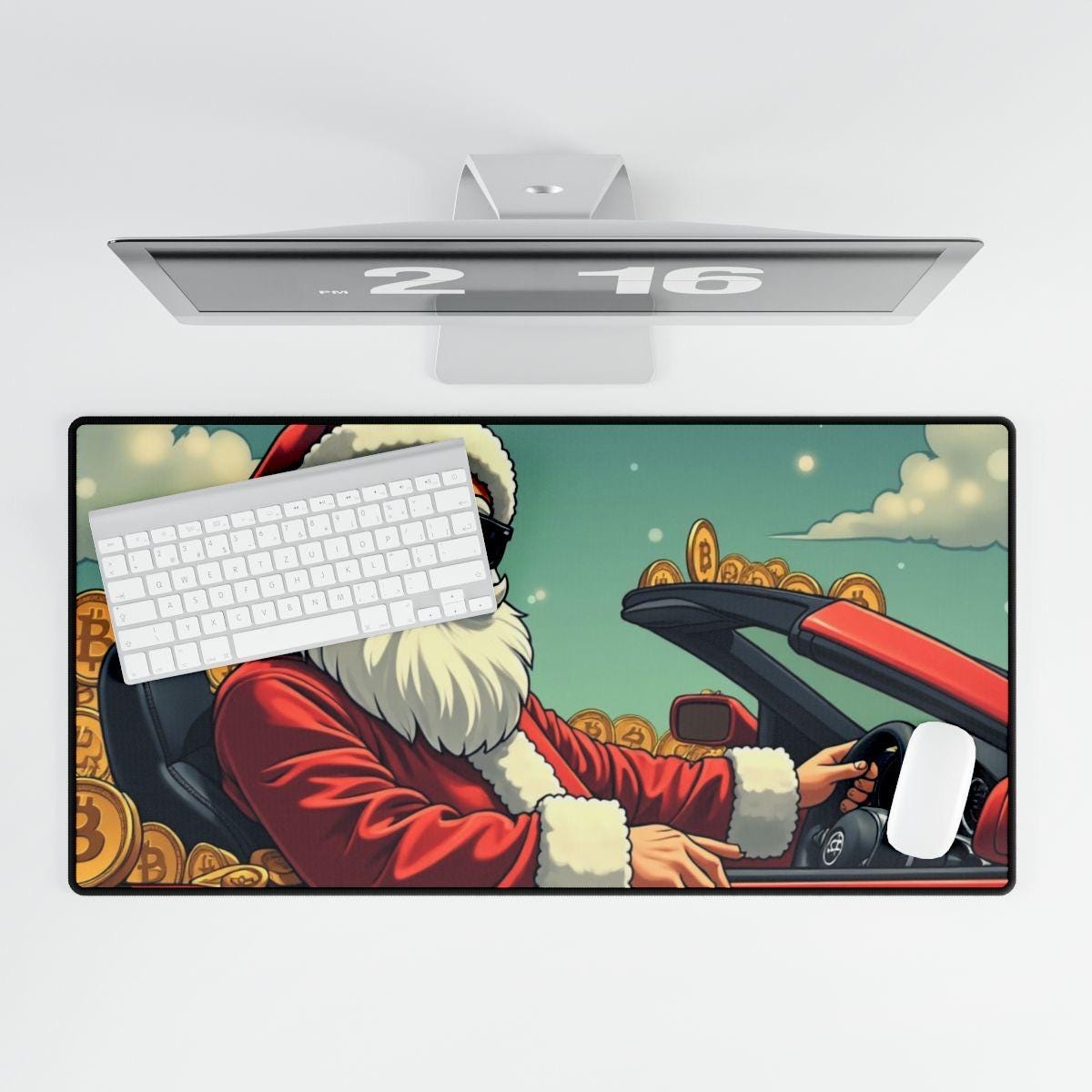 Desk Mats, Santa Wealthy in Style for Your Keyboard Mouse, Christmas Desk Mats, Festive Santa Desk Mats, Holiday Desk Accessories, Santa