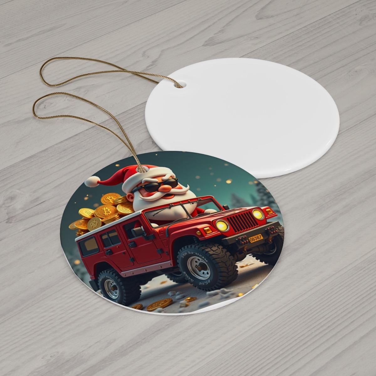 Bitcoin Santa Ceramic Ornament, Christmas Tree Decoration, Funny Holiday Gift, Cryptocurrency Lover Decor, Stocking Stuffer