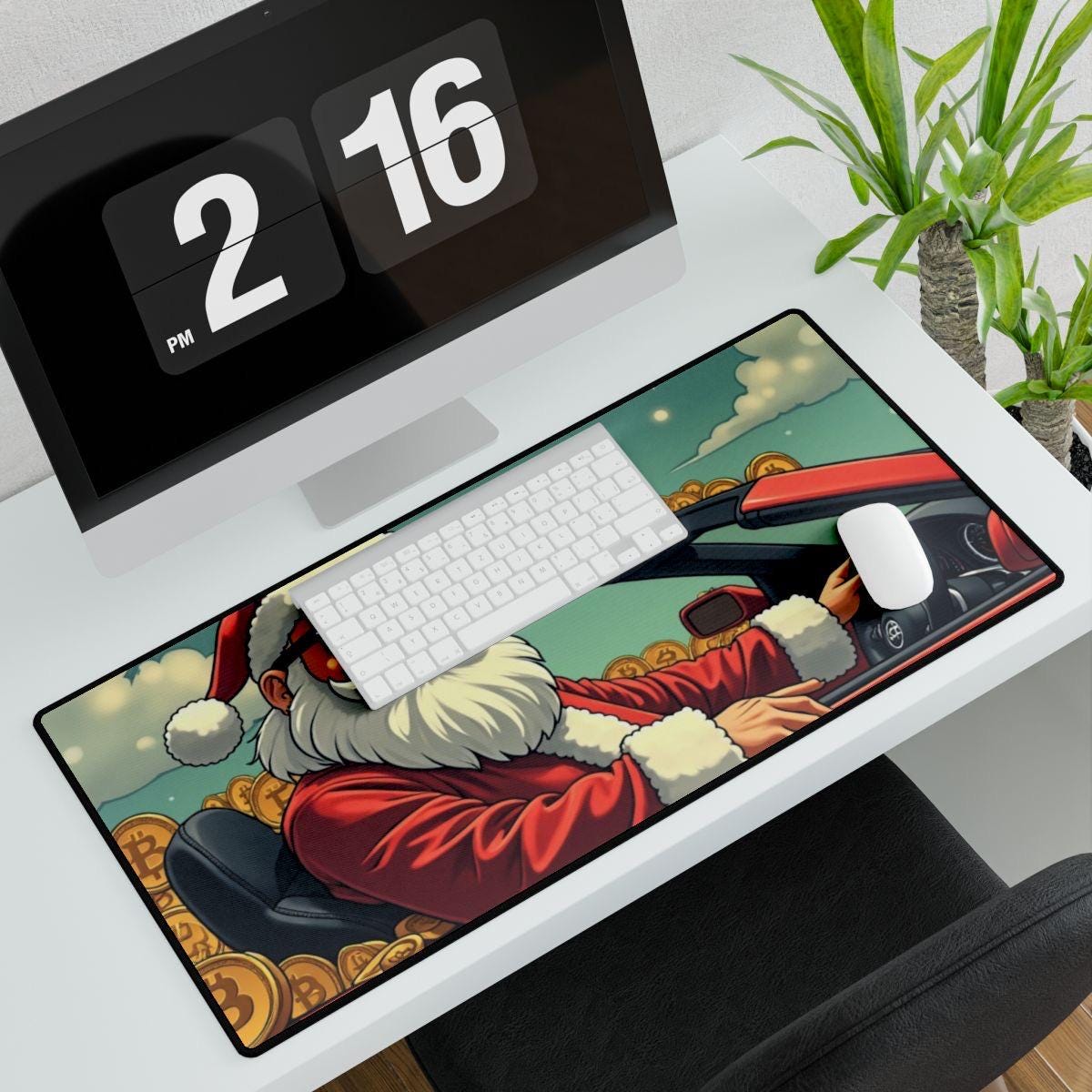 Desk Mats, Santa Wealthy in Style for Your Keyboard Mouse, Christmas Desk Mats, Festive Santa Desk Mats, Holiday Desk Accessories, Santa